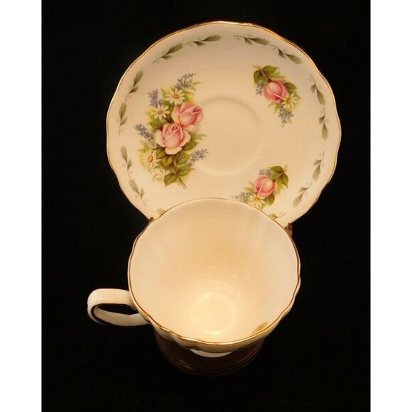Royal Vale Ridgeway Potteries Pink Roses Tea Cup Saucer Floral Gold Trim - Picture 7 of 9